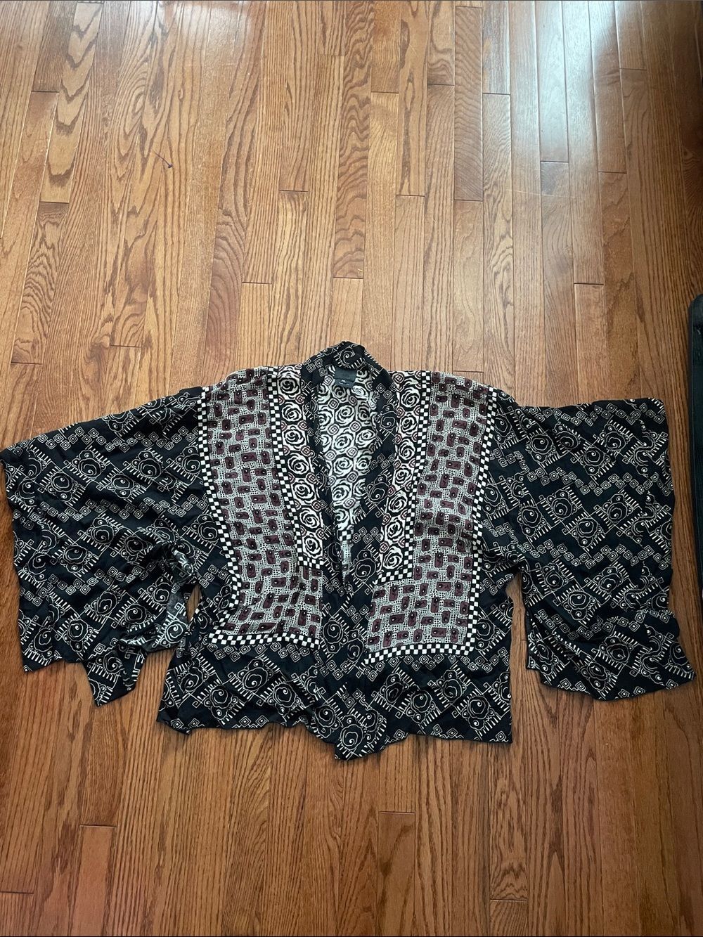 Anna Sui Black Print Open Kimono Cardigan Sz Medium/Large